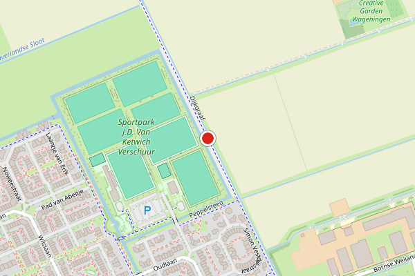 Brandweer-melding op Dijkgraaf, Wageningen op 5 juli, kaart-overzicht