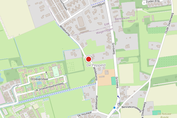 Brandweer-melding op Wildekamp, Wageningen op 5 juli, kaart-overzicht