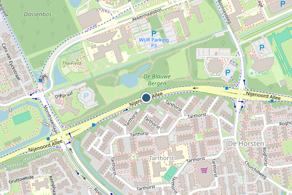 Politie-melding op Nijenoord Allee, Wageningen op 9 mei, kaart-overzicht
