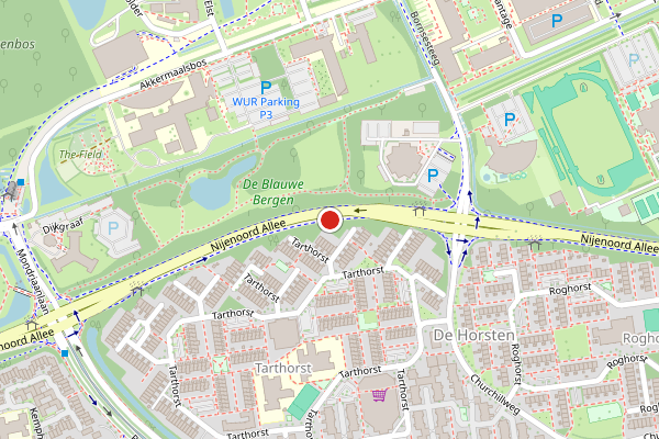 Brandweer-melding op Nijenoord Allee, Wageningen op 25 juli, kaart-overzicht
