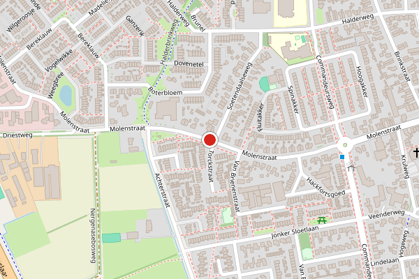 Brandweer-melding op Molenstraat, Bennekom op 5 augustus, kaart-overzicht