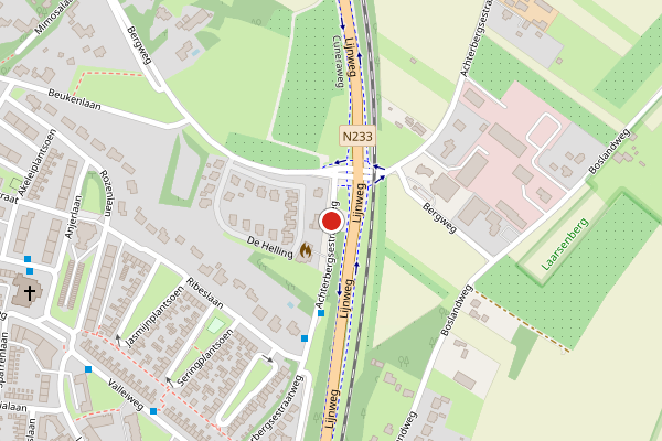 Brandweer-melding op Achterbergsestraatweg, Rhenen op 7 augustus, kaart-overzicht