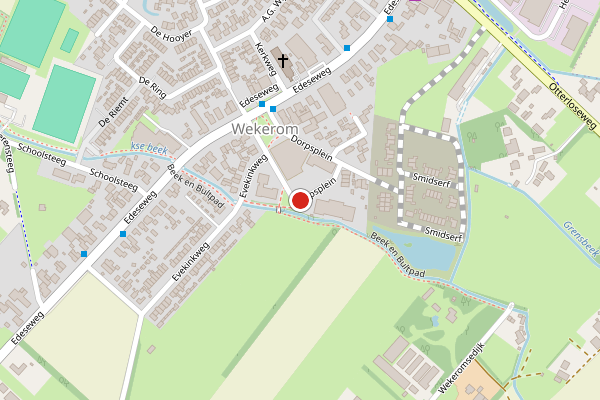Brandweer-melding op Dorpsplein, Wekerom op 2 juni, kaart-overzicht